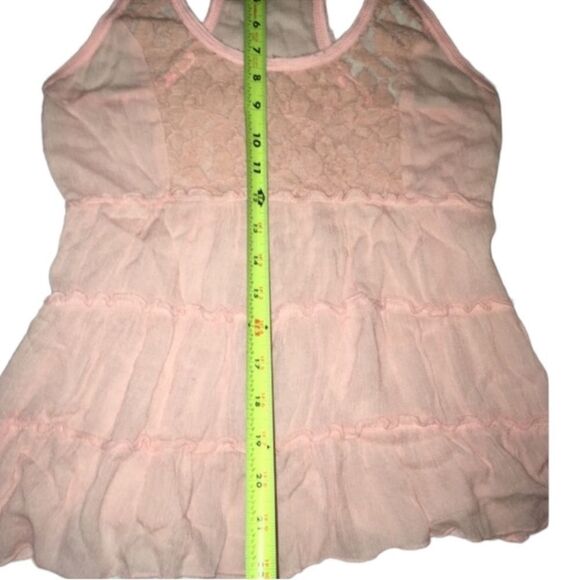Hollister Top Pink Sheer Floral Lace Trim Sheer Tiered Racerback Tank Size XS - Picture 8 of 16